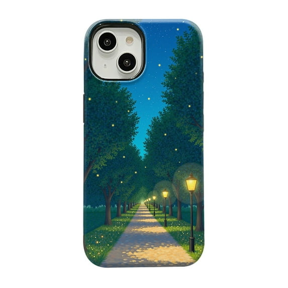 SKLYDDI Multicolor Tranquil Woodland Journey for iPhone 16 Case - Painterly Style, Street Lamps & Fireflies, TPU, Aesthetic Cute