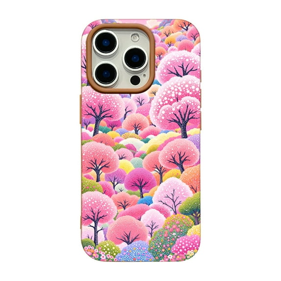 SKLYDDI Multicolor Vibrant Forest for iPhone 12 Pro Case - Pastel Trees & Flowers Dotted Design, TPU Flexible Cover, Cute Aesthetic