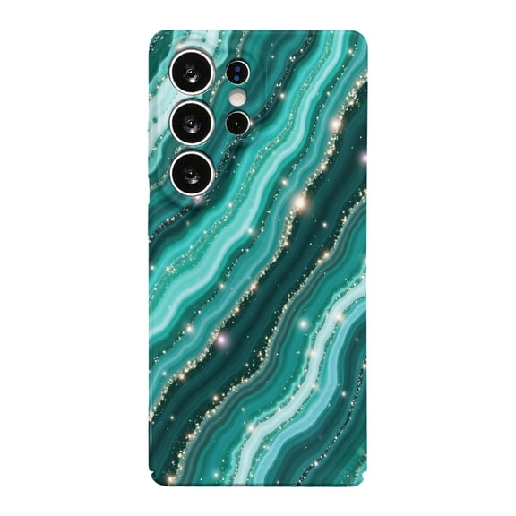 SKLYDDI Multicolor Wavy Teal & Gold Glitter for Galaxy S25 Ultra Case - TPU, Flexible, Abstract Agate Pattern, Aesthetic Cute