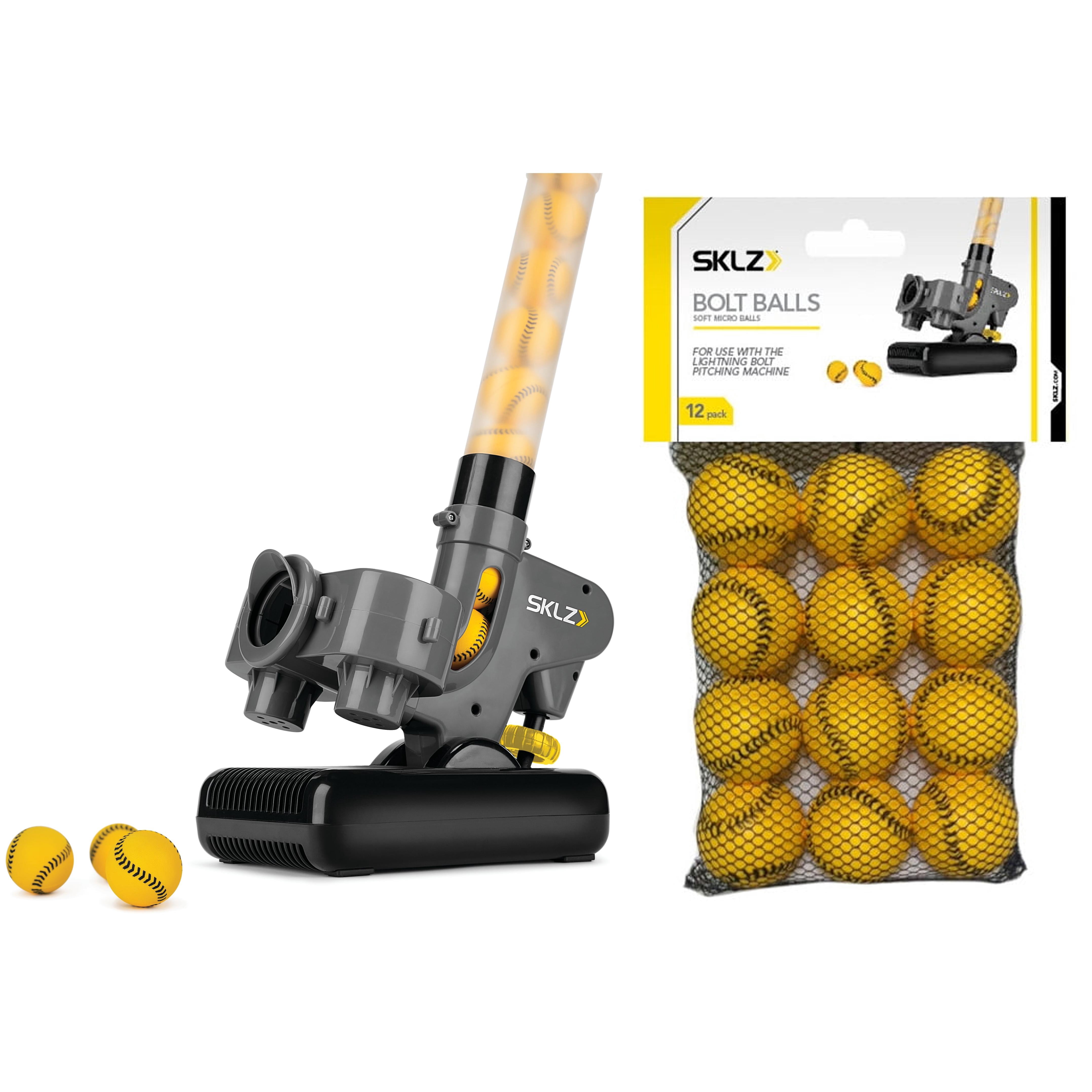 SKLZ Lighting Bolt Pro Automatic Pitching Machine & 12 Pack Replacement Balls Bundle