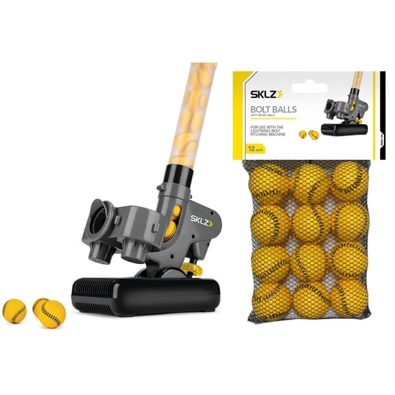 SKLZ Lighting Bolt Pro Automatic Pitching Machine & 12 Pack Replacement Balls Bundle