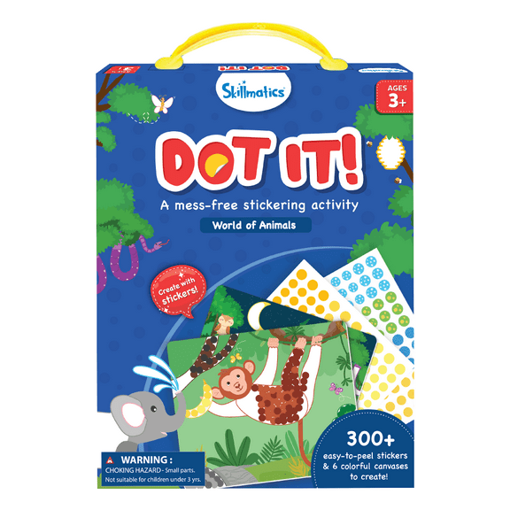 Skillmatics Dot It Animals Craft Kit for Kids, DIY Sticker Mosaic Art Activity Set with 6 Animal Designs, Screen-Free Arts and Crafts, Ages 3+