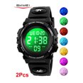 thumbnail image 1 of SKMEI 2Pcs Set Digital Watch, Sport Waterproof LED Watch with Alarm Stopwatch for Ages 5-7-10-12, PU Strap, 1 of 1
