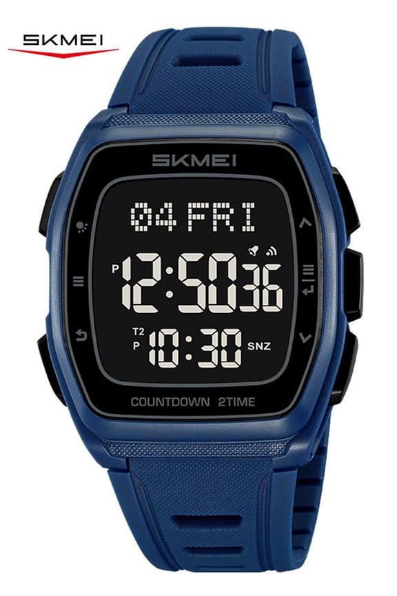 Digital Watch for Men, Rectangle Sport Watch with World Time and Display, Stopwatch Alarm Date Countdown