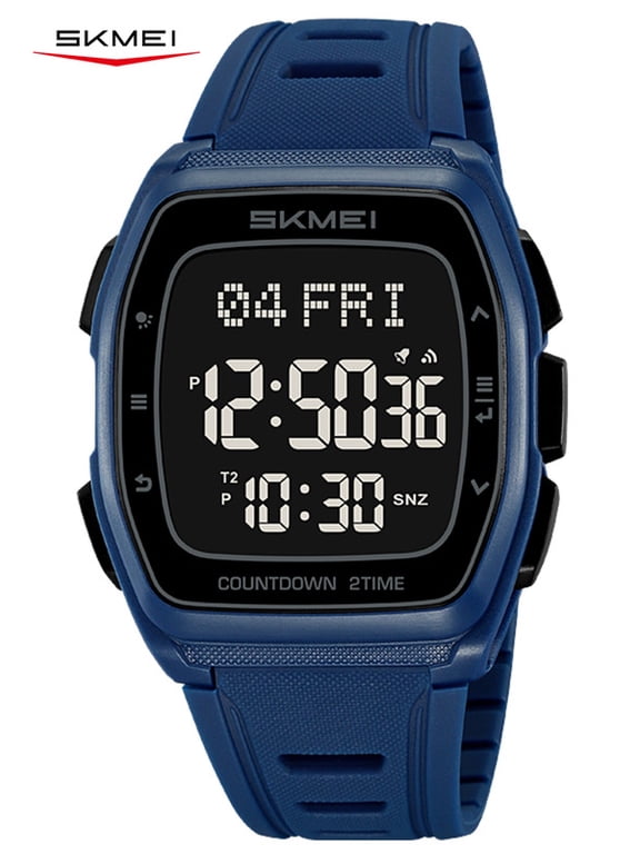 Digital Watch for Men, Rectangle Sport Watch with World Time and Display, Stopwatch Alarm Date Countdown