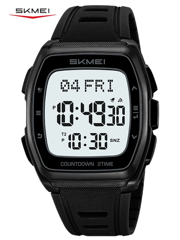 Digital Watch for Men, Rectangle Sport Watch with World Time and Display, Stopwatch Alarm Date Countdown