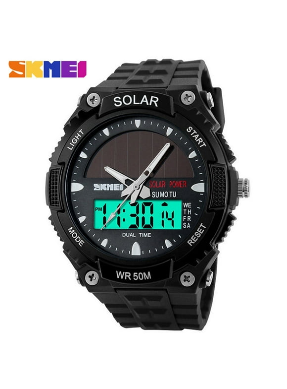 SKMEI Fashion Solar Power Dual Time Sports Watch Waterproof Wristwatch for Men and Women
