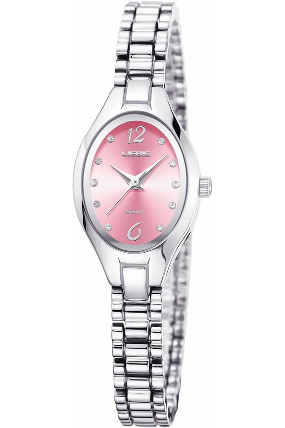 SKMEI Gold Watches for Women Dainty Stainless Steel Ladies Oval Waterproof Quartz Watch with Diamond Accent Small Thin Christmas Gift