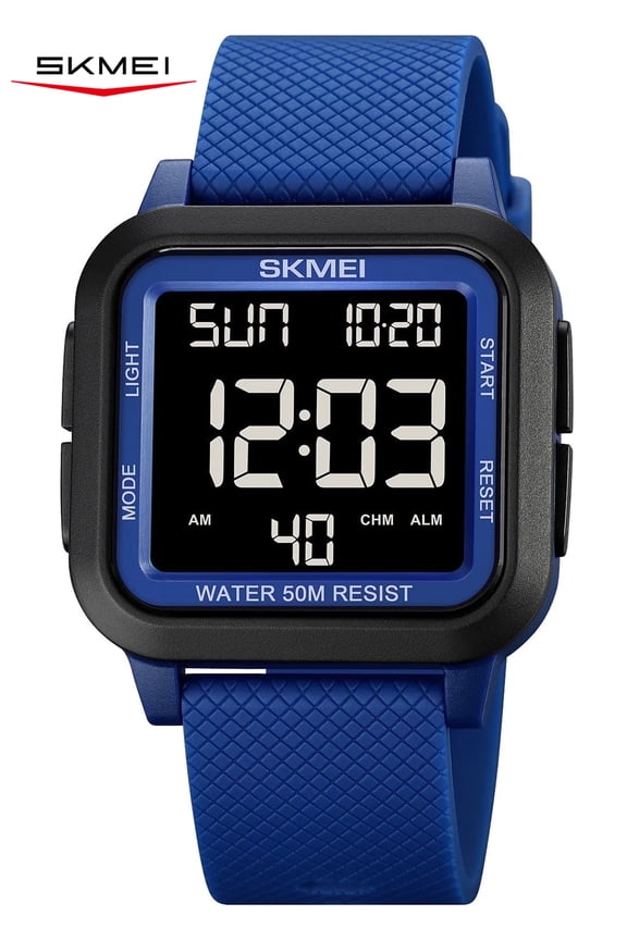 Men Digital Sports Watch Ultra-Thin Large Face Waterproof Wrist Watches for Men with Stopwatch Countdown Timer Alarm Function Dual Time LED Back Light