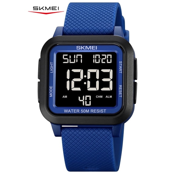 SKMEI Men Digital Sports Watch Ultra-Thin Large Face Waterproof Wrist Watches for Men with Stopwatch Countdown Timer Alarm Function Dual Time LED Back Light