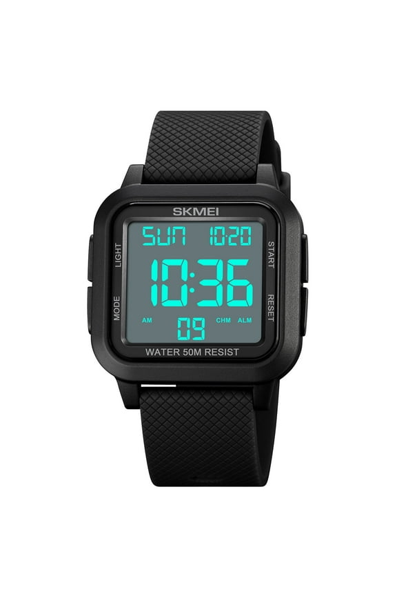 Men Digital Sports Watch Ultra-Thin Large Face Waterproof Wrist Watches for Men with Stopwatch Countdown Timer Alarm Function Dual Time LED Back Light