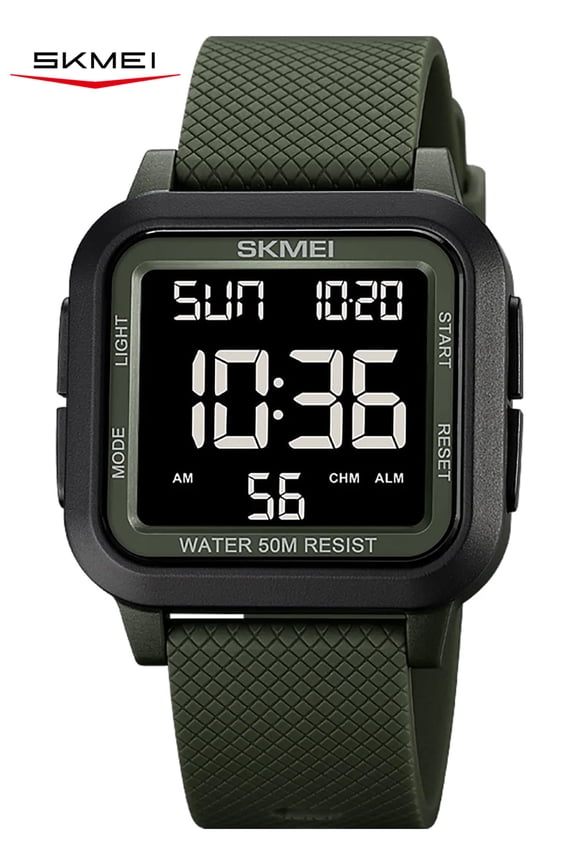 Men Digital Sports Watch Ultra-Thin Large Face Waterproof Wrist Watches for Men with Stopwatch Countdown Timer Alarm Function Dual Time LED Back Light