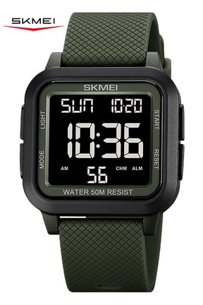 Men Digital Sports Watch Ultra-Thin Large Face Waterproof Wrist Watches for Men with Stopwatch Countdown Timer Alarm Function Dual Time LED Back Light