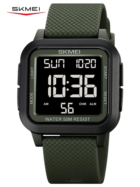 Men Digital Sports Watch Ultra-Thin Large Face Waterproof Wrist Watches for Men with Stopwatch Countdown Timer Alarm Function Dual Time LED Back Light