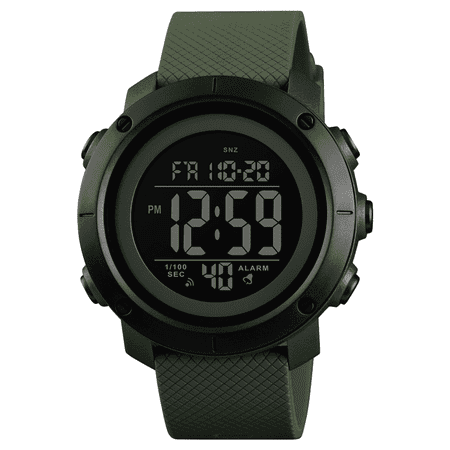 SKMEI Men Digital Watch Large Dial Youth Sports Waterproof Military Back Light Teenager Watch Army Green