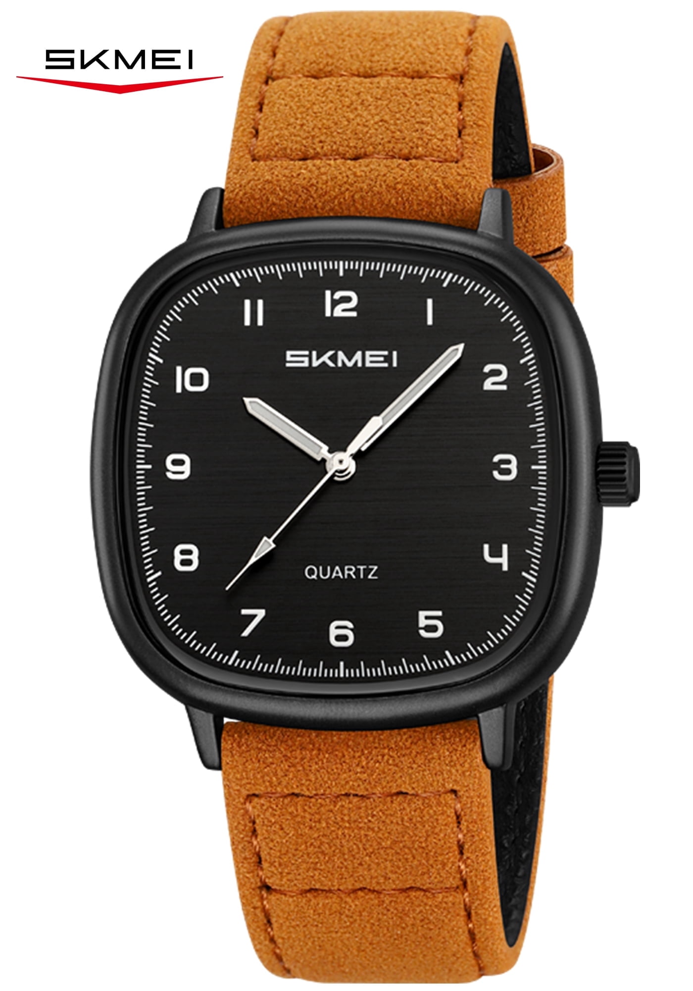 SKMEI Men Watch Fashion Minimalist Quartz Waterproof Wrist Watches for Mens Big Face Business Casual Watch，Leather Watch Strap