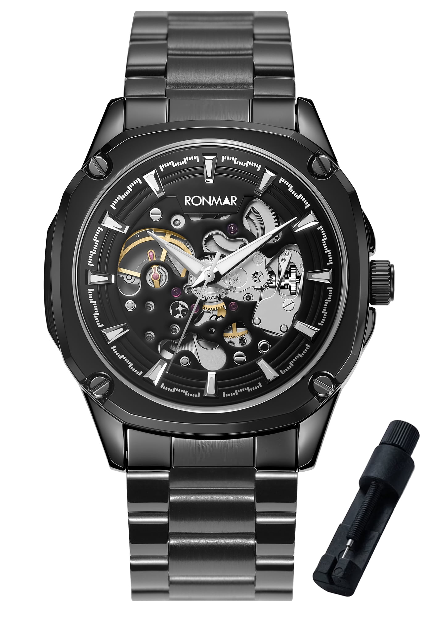 SKMEI Men's Automatic Mechanical Watch Skeleton Waterproof Stainless Steel Mens Watches Fashion Analog Watch for Men