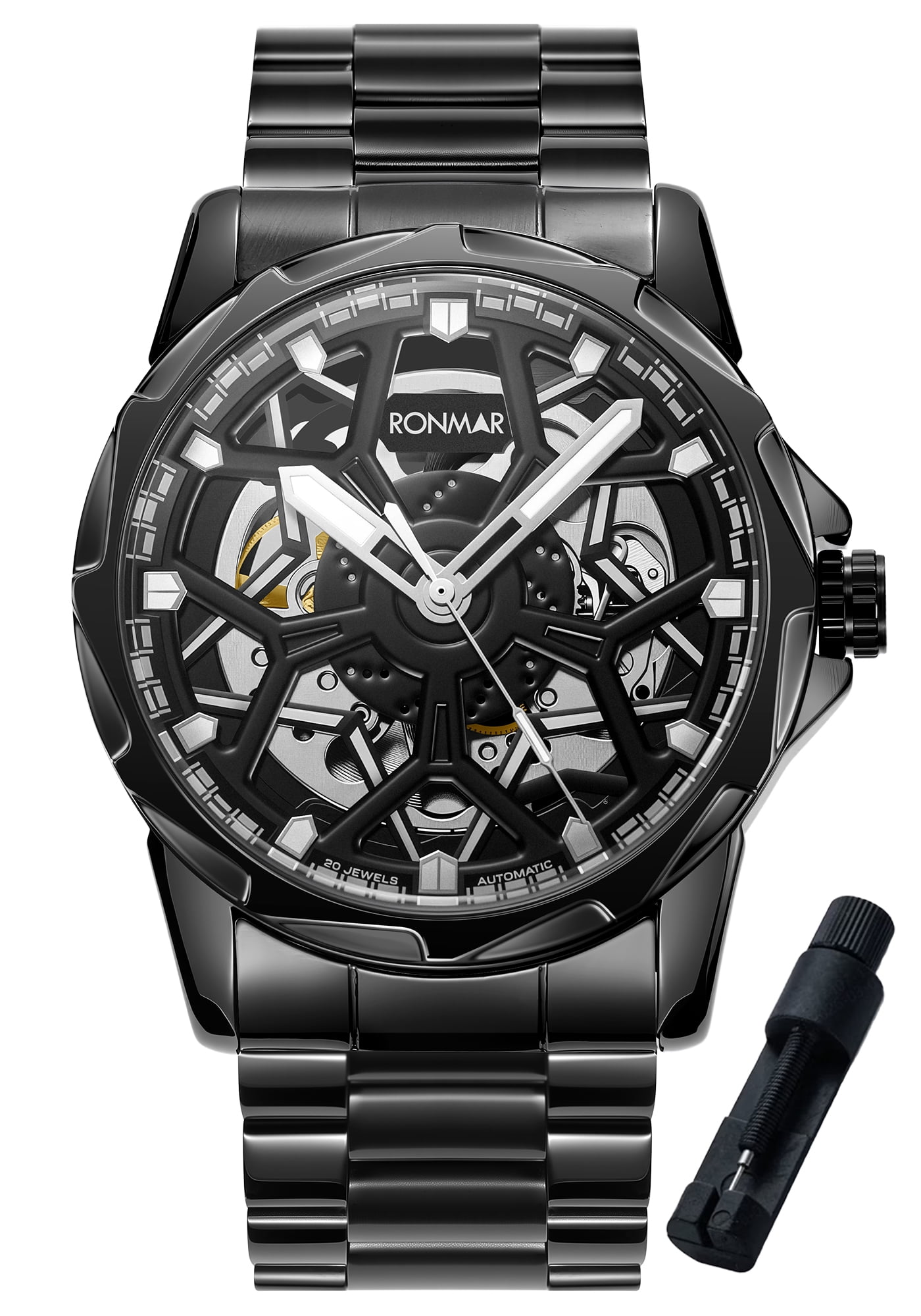 SKMEI Men's Automatic Mechanical Watch Skeleton Waterproof Stainless Steel Mens Watches Fashion Analog Watch for Men