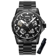 SKMEI Mens Automatic Mechanical Watch Skeleton Waterproof Stainless Steel Mens Watches Fashion Analog Watch for Men