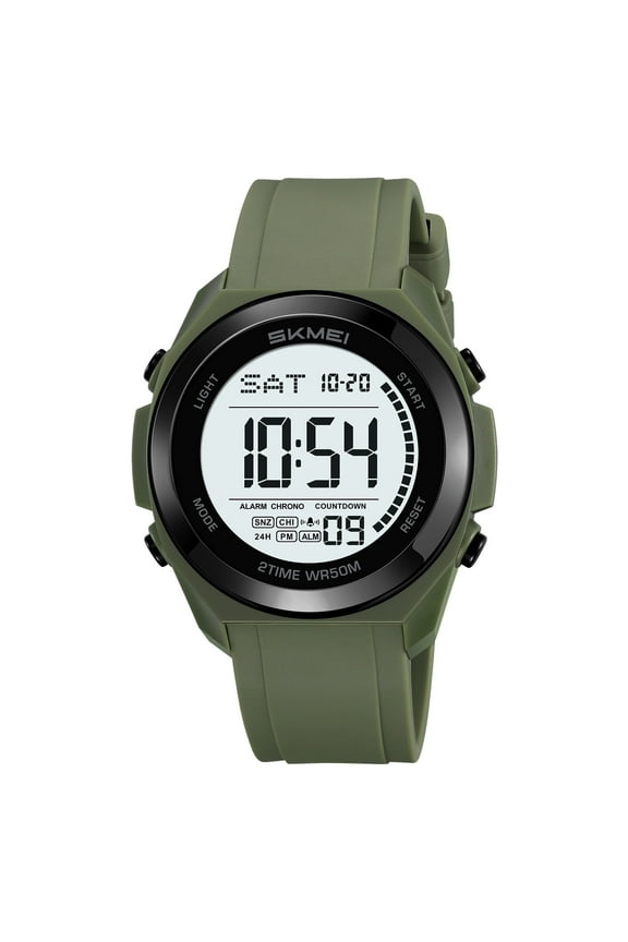 Men's Digital Sport Watch – Waterproof Military Wristwatch with Alarm, LED Backlight, Large Face, Army Green