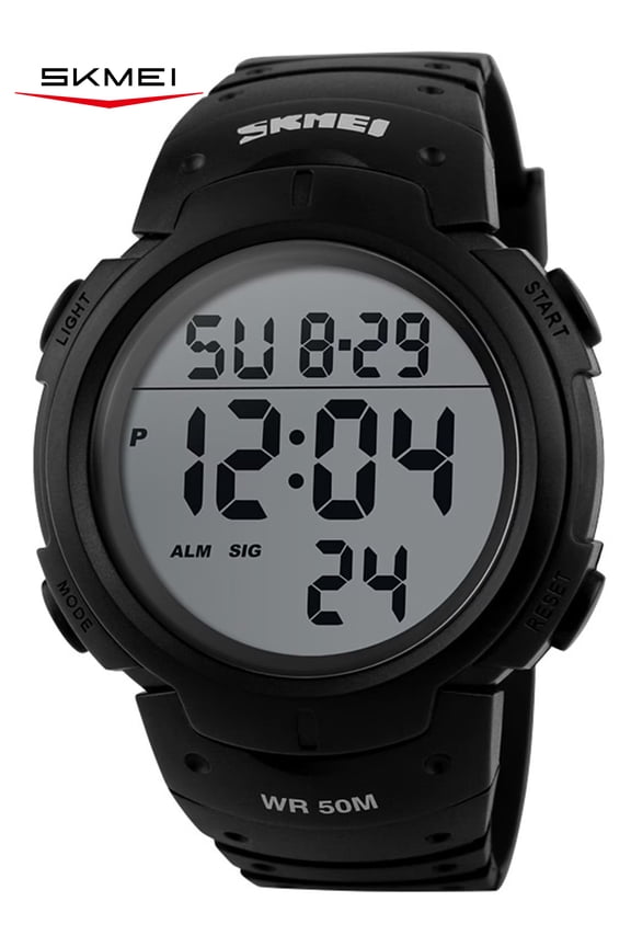Men's Digital Sports Watch Large Face Military Format Waterproof Stopwatch Alarm Wrist Watch