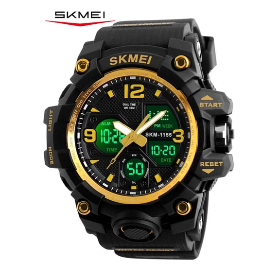 SKMEI Men's Digital Sports Watch, Large Face Military Waterproof Watches for Men with Stopwatch Alarm LED Back Light Sports Watch,Gold