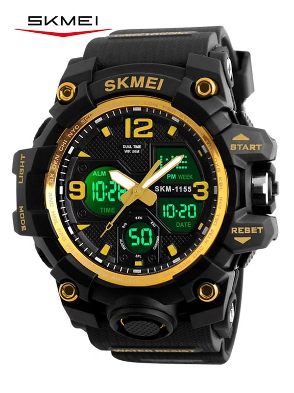 Men's Digital Sports Watch, Large Face Military Waterproof Watches for Men with Stopwatch Alarm LED Back Light Sports Watch,Gold
