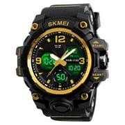 SKMEI Men's Digital Sports Watch, Large Face Military Waterproof Watches for Men with Stopwatch Alarm LED Back Light Sports Watch,Gold