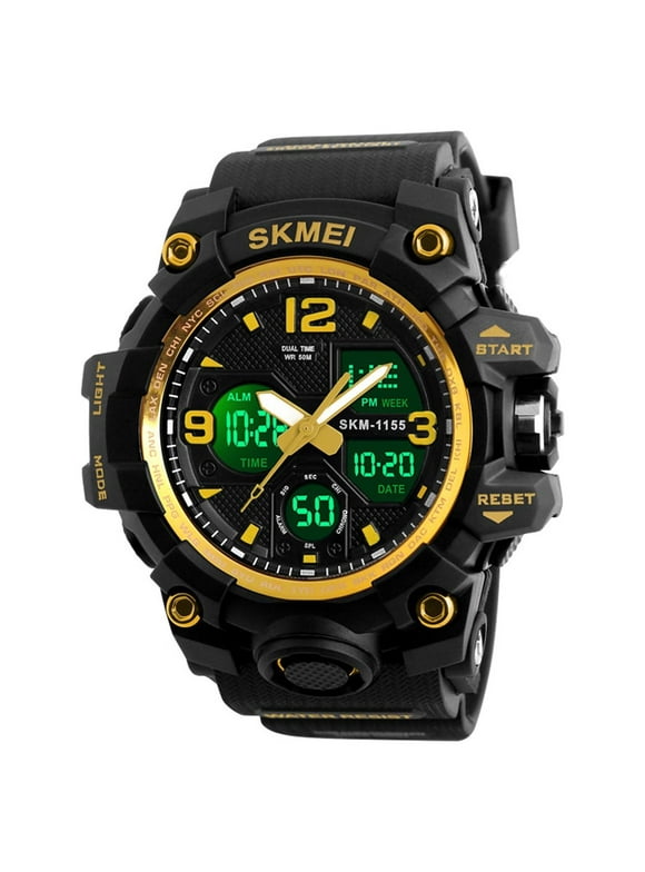 SKMEI Men's Digital Sports Watch, Large Face Military Waterproof Watches for Men with Stopwatch Alarm LED Back Light Sports Watch,Gold