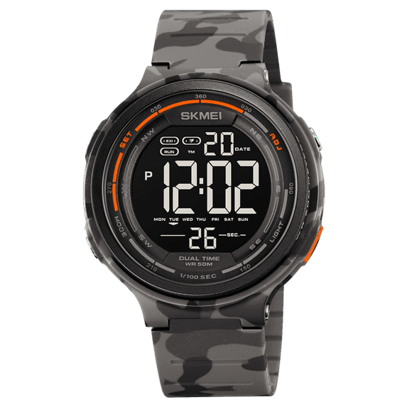 SKMEI Men's Digital Sports Watch Large Face Waterproof Wrist Watches for Men with Stopwatch Alarm El Noctilucent