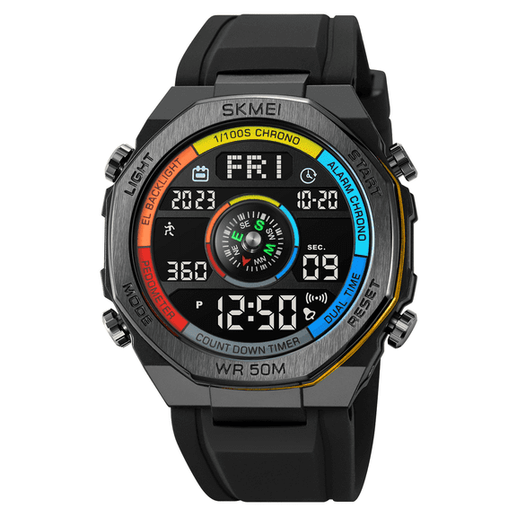 SKMEI Men's Digital Sports Watch, Military Multifunctional Digital Led Watch, Electronic Waterproof Compass Alarm, Silicone Strap