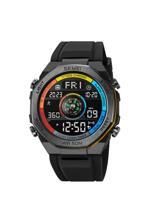 Men's Digital Sports Watch, Military Multifunctional Digital Led Watch, Electronic Waterproof Compass Alarm, Silicone Strap