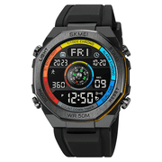 SKMEI Mens Digital Sports Watch, Military Multifunctional Digital Led Watch, Electronic Waterproof Compass Alarm, Silicone Strap