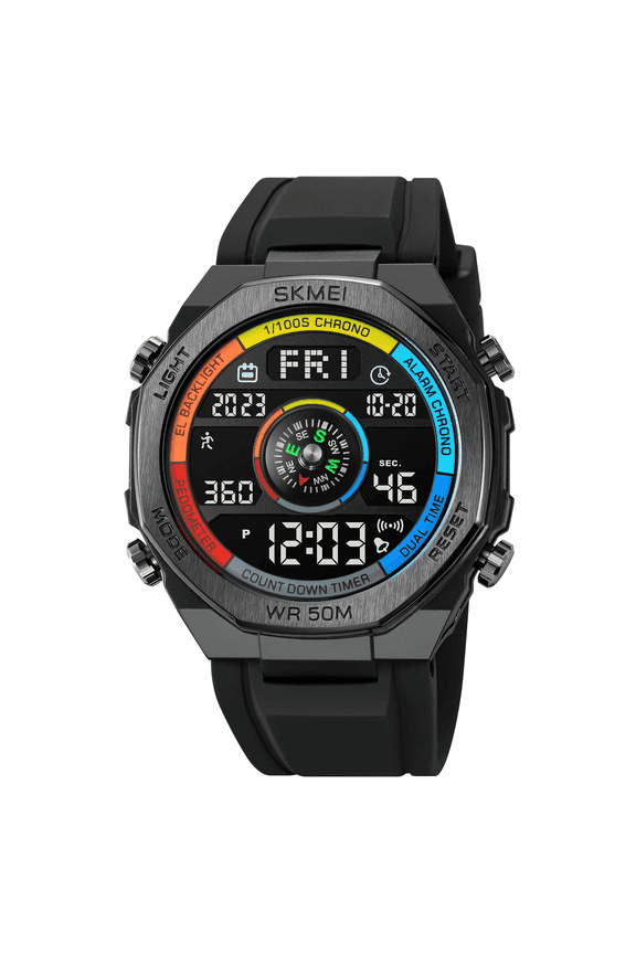Men's Digital Sports Watch, Military Multifunctional Digital Led Watch, Electronic Waterproof Compass Alarm, Silicone Strap