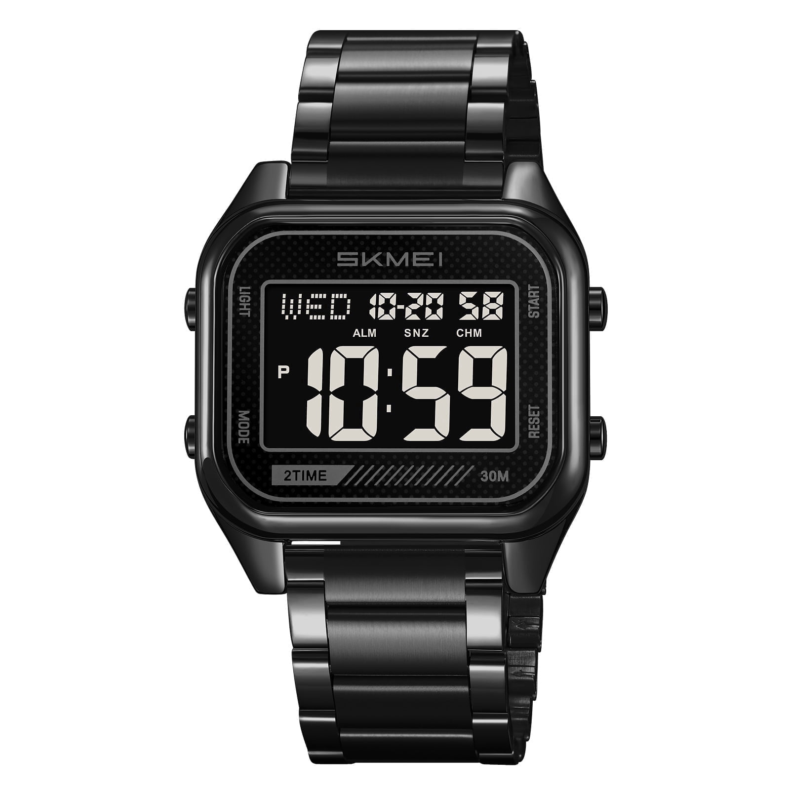 SKMEI Men's Digital Stainless Steel Watch Large Face LED Casual Sport Watches Waterproof Dual Time Date Wristwatch