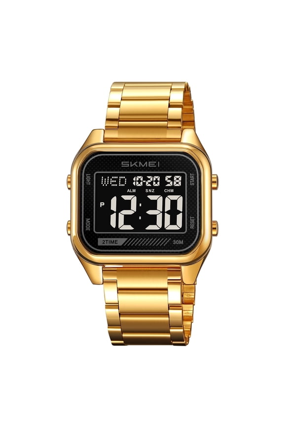 Men's Digital Stainless Steel Watch Large Face LED Casual Sport Watches Waterproof Dual Time Date Wristwatch