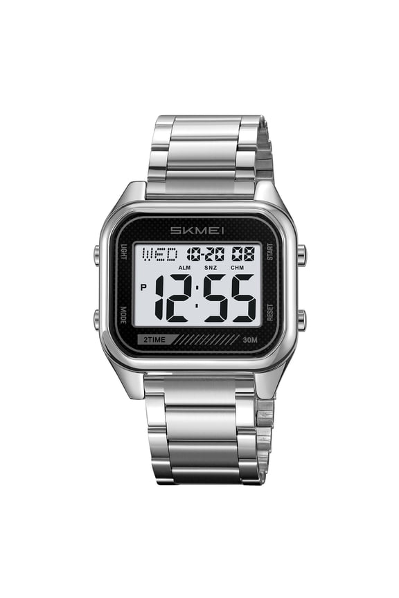 Men's Digital Stainless Steel Watch Large Face LED Casual Sport Watches Waterproof Dual Time Date Wristwatch