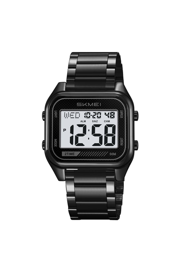 Men's Digital Stainless Steel Watch Large Face LED Casual Sport Watches Waterproof Dual Time Date Wristwatch