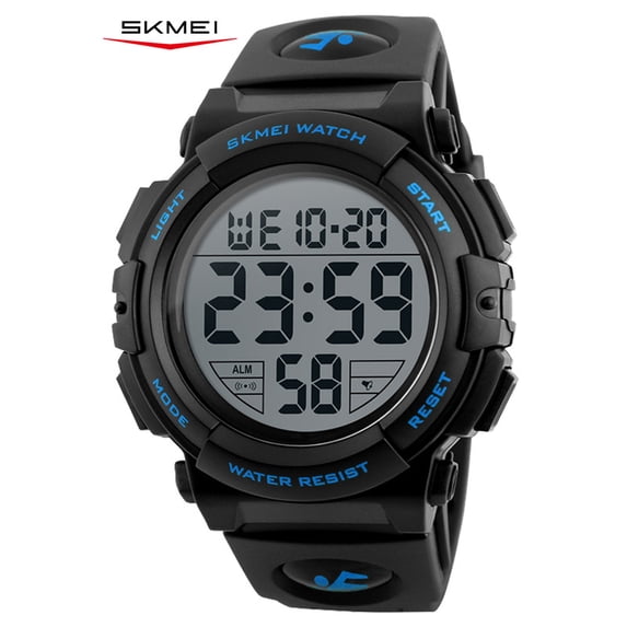 SKMEI Men's Digital Watch, Round Sport Watch with Stopwatch Alarm Date and EL Backlight, PU band, 5ATM Water Resistant