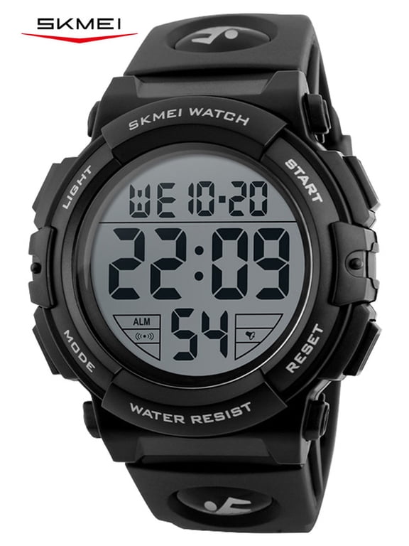 Men's Digital Watch, Round Sport Watch with Stopwatch Alarm Date and EL Backlight, PU band, 5ATM Water Resistant