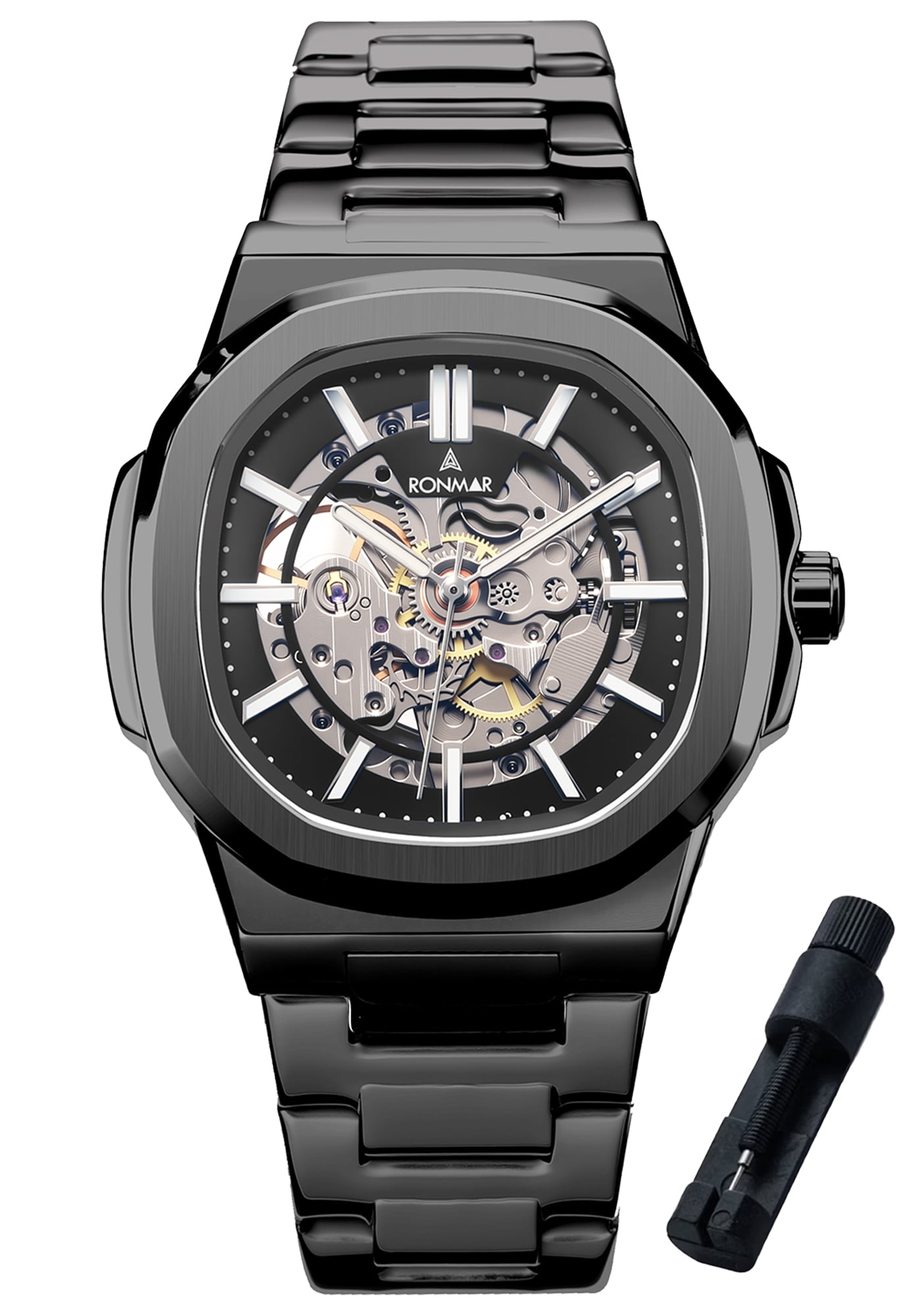 SKMEI Men's Mechanical Skeleton Watch Luxury Big Face Watches for Men with Luminous Stainless Steel Strap
