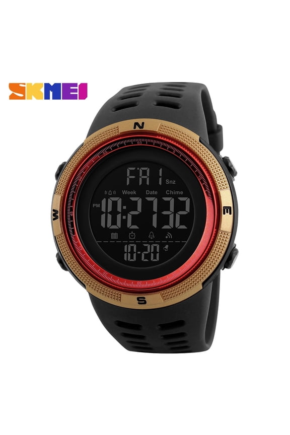 Men's Military Watch, Waterproof Digital Sports Alarm Backlit Classic Watch, Black Gold Red