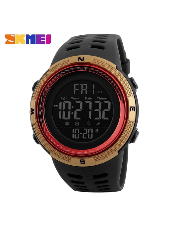 Men's Military Watch, Waterproof Digital Sports Alarm Backlit Classic Watch, Black Gold Red