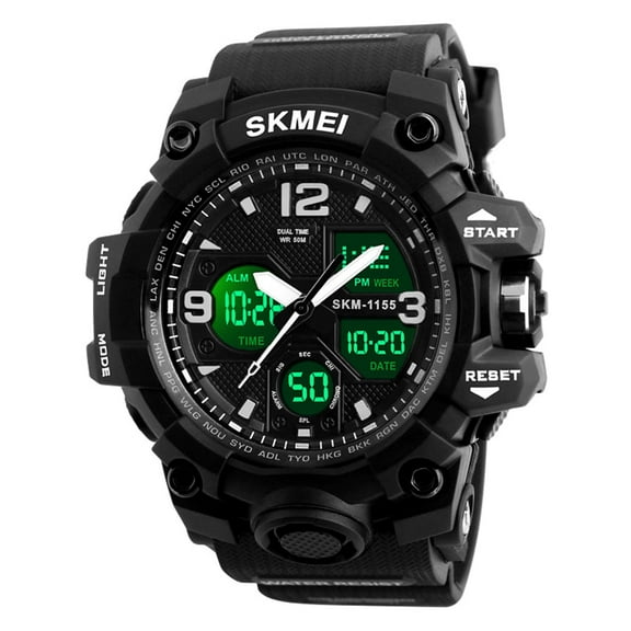 SKMEI Men's Military Watch, Waterproof Watches for Men with Stopwatch Alarm LED Back Light Sports Watch, Black
