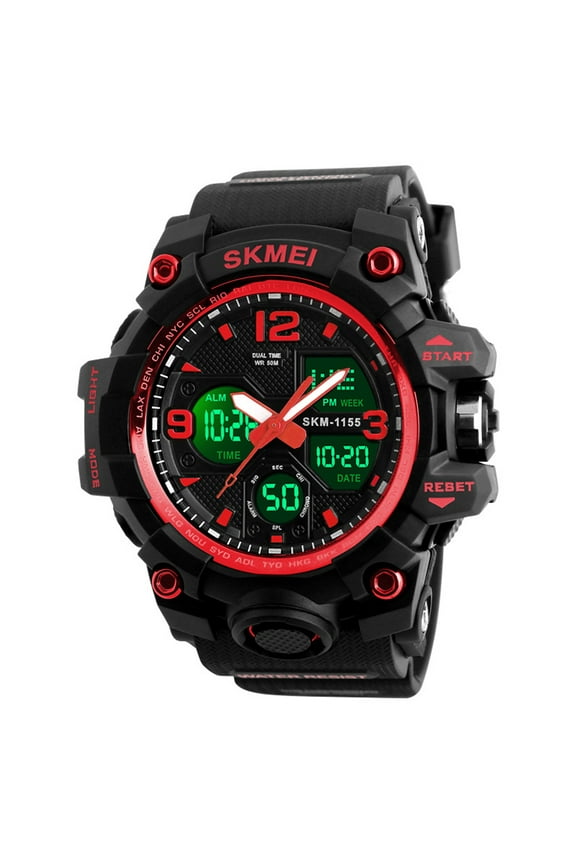 Men's Military Watch, Waterproof Watches for Men with Stopwatch Alarm LED Back Light Sports Watch, Red