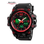 SKMEI Mens Military Watch, Waterproof Watches for Men with Stopwatch Alarm LED Back Light Sports Watch, Red
