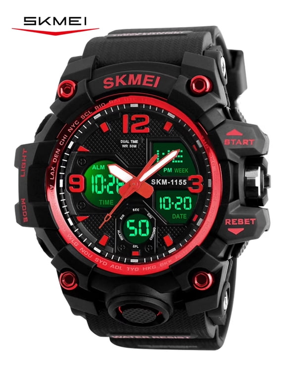 Men's Military Watch, Waterproof Watches for Men with Stopwatch Alarm LED Back Light Sports Watch, Red