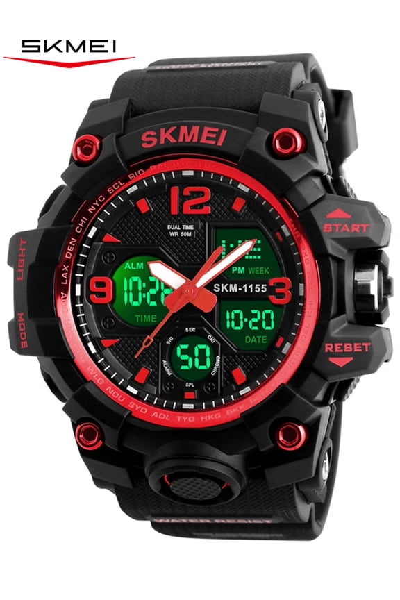 Men's Military Watch, Waterproof Watches for Men with Stopwatch Alarm LED Back Light Sports Watch, Red