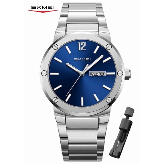 SKMEI Men's Watch, Round Quartz Analog Business Watch Stainless Steel Chain Bracelet, 3ATM Water Resistant Classic Wristwatch for Men Business and Daily Wear