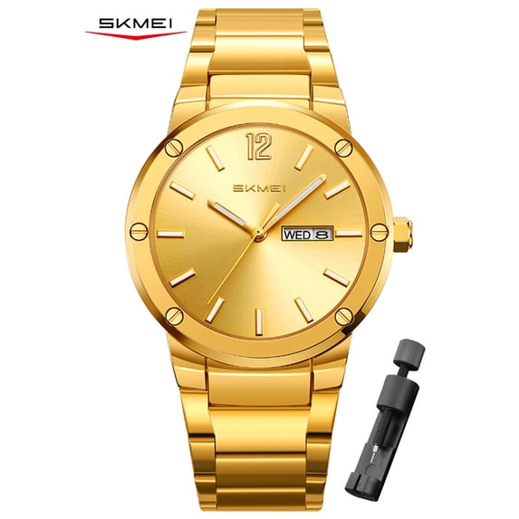 SKMEI Men's Watch, Round Quartz Analog Business Watch Stainless Steel Chain Bracelet, 3ATM Water Resistant Classic Wristwatch for Men Business and Daily Wear